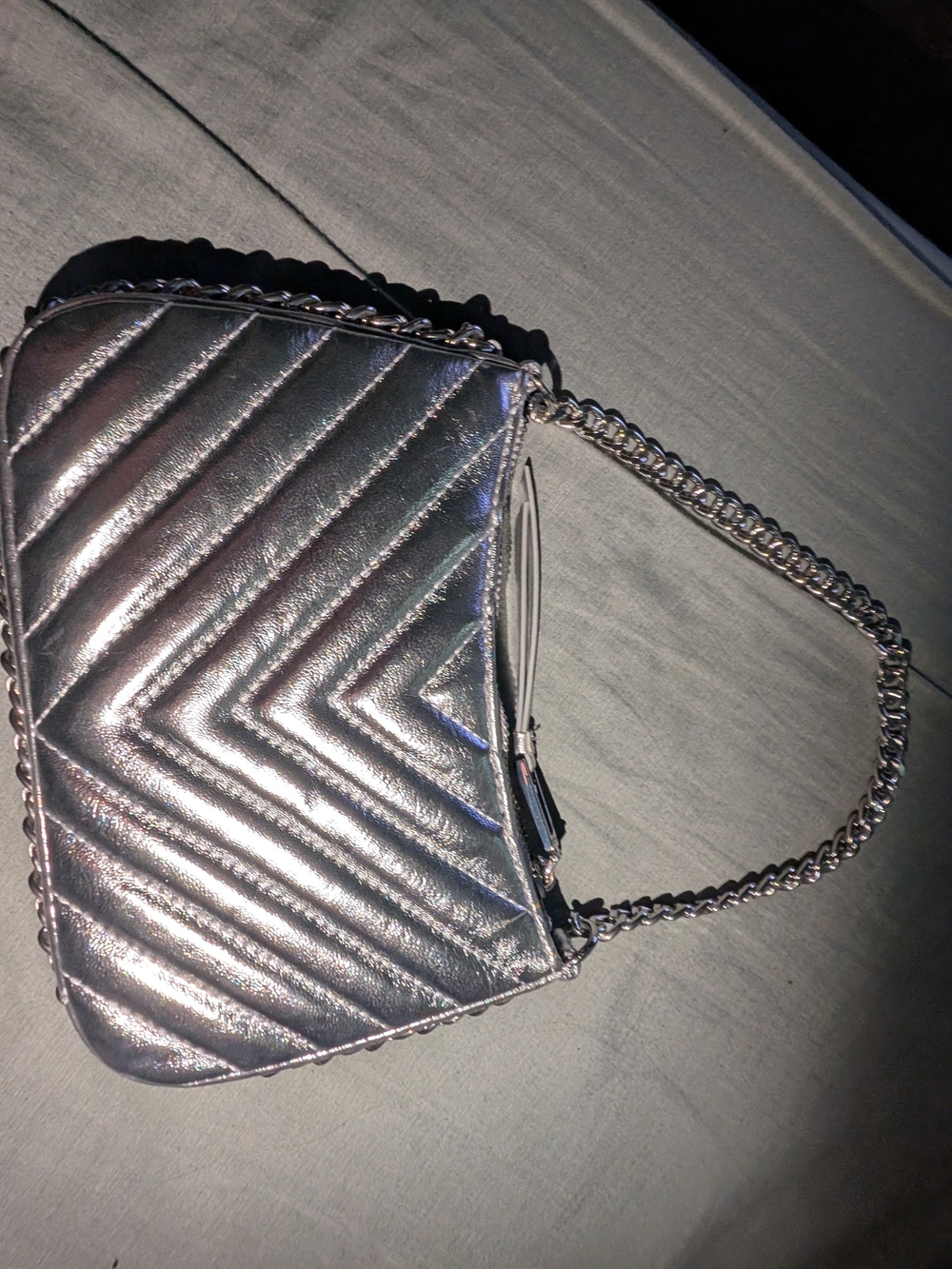 Aldo Metallic Silver Quilted Chain Shoulder Bag